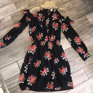 Floral Racerback Off-The-Shoulder Navy Blue Dress
